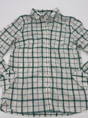 Talbots Size Small Spring Cotton Green White Plaid Button Down Shirt